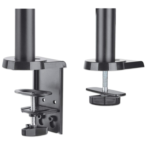Manhattan Bureaubeugel voor TV’s en monitoren (Volledig Verstelbaar met gasveer), voor schermen 13"–27", met tafelklem of bladdoorvoer, VESA-compatibiliteit: 75x75 en 100x100 mm (controleer de afmetingen van de vier montagegaten aan de achterzijde), max. 8kg, zwart