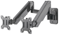 Manhattan Wandbeugel voor 2 TV’s en monitoren (Volledig Verstelbaar met gasveer), voor schermen 17"–32", VESA-compatibiliteit: 75x75 en 100x100 mm (controleer de afmetingen van de vier montagegaten aan de achterzijde), max. 8 kg per scherm, zwart