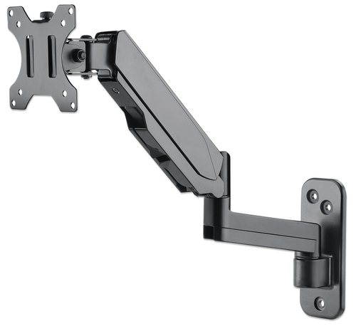 Manhattan Wandbeugel voor TV’s en monitoren (veerarm met 3 draaipunten), voor schermen 17–32", VESA-compatibiliteit: 75x75 en 100x100 mm (controleer de afmetingen van de vier montagegaten aan de achterzijde), max 8 kg, zwart