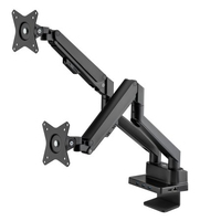 Manhattan Bureaubeugel voor 2 TV’s en monitoren (Volledig Verstelbaar met gasveer) ingebouwd dock, voor schermen tot 27", 7 poorten: Ethernet, 2x HDMI, 3x USB-A, USB-C, Power Delivery tot 100 W, VESA-compatibiliteit: 75x75 en 100x100 mm