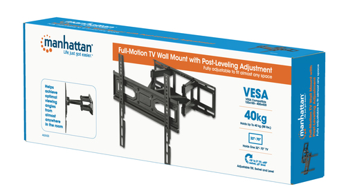 Manhattan Wandbeugel voor TV’s en monitoren (Volledig Verstelbaar), voor schermen 32–55", VESA-compatibiliteit: van 100x100 tot 400x400 mm (controleer de afmetingen van de vier montagegaten aan de achterzijde), max 40 kg, zwart