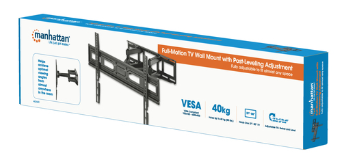 Manhattan Wandbeugel voor TV’s en monitoren (Volledig Verstelbaar), voor schermen 32–65", VESA-compatibiliteit: van 100x100 tot 600x400 mm (controleer de afmetingen van de vier montagegaten aan de achterzijde), max 40 kg, zwart