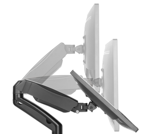 Manhattan Bureaubeugel voor 2 TV’s en monitoren (Volledig Verstelbaar met veer), voor schermen 10"–27", met tafelklem of bladdoorvoer, VESA-compatibiliteit: 75x75 en 100x100 mm (controleer de afmetingen van de vier montagegaten aan de achterzijde)