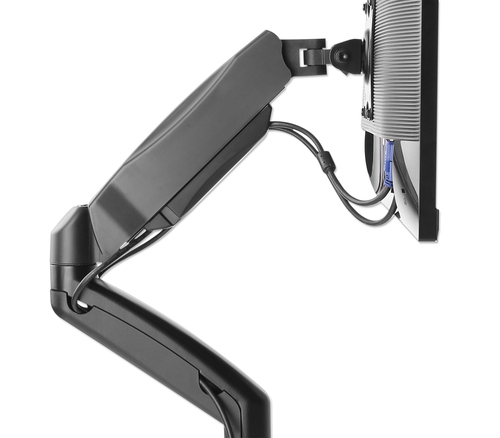 Manhattan Bureaubeugel voor 2 TV’s en monitoren (Volledig Verstelbaar met veer), voor schermen 10"–27", met tafelklem of bladdoorvoer, VESA-compatibiliteit: 75x75 en 100x100 mm (controleer de afmetingen van de vier montagegaten aan de achterzijde)