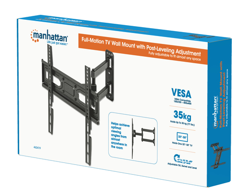 Manhattan Wandbeugel voor TV’s en monitoren (Volledig Verstelbaar), voor schermen 32–55", VESA-compatibiliteit: van 100x100 tot 400x400 mm (controleer de afmetingen van de vier montagegaten aan de achterzijde), max 35 kg, zwart