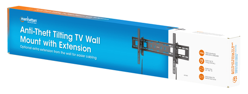 Manhattan Wandbeugel met verlenging voor TV’s en monitoren (Kantelbaar, anti-diefstal), voor schermen 37"–100", VESA-compatibiliteit: van 200×200 tot 800×400 mm (controleer de afmetingen van de vier montagegaten aan de achterzijde), max 75 kg, zwart