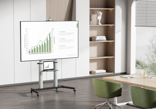 Manhattan Trolley voor TV’s en monitoren, voor schermen 37"–100", VESA-compatibiliteit: van 200x200 tot 1000x600 mm (controleer de afmetingen van de vier montagegaten aan de achterzijde), max. 80 kg, hoogte 1200–1600 mm, zwart