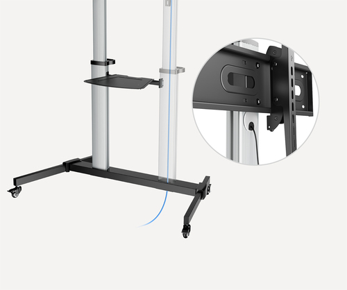Manhattan Trolley voor TV’s en monitoren, voor schermen 37"–100", VESA-compatibiliteit: van 200x200 tot 1000x600 mm (controleer de afmetingen van de vier montagegaten aan de achterzijde), max. 80 kg, hoogte 1200–1600 mm, zwart