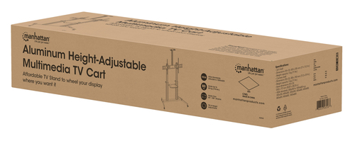 Manhattan Trolley voor TV’s en monitoren, voor schermen 37"–100", VESA-compatibiliteit: van 200x200 tot 1000x600 mm (controleer de afmetingen van de vier montagegaten aan de achterzijde), max. 80 kg, hoogte 1200–1600 mm, zwart