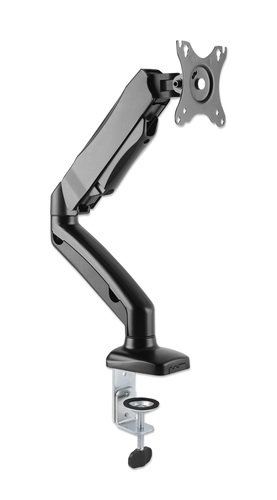 Manhattan Bureaubeugel voor TV’s en monitoren (Volledig Verstelbaar met veer), voor schermen 13"–27", met tafelklem of bladdoorvoer, VESA-compatibiliteit: 75x75 en 100x100 mm (controleer de afmetingen van de vier montagegaten aan de achterzijde), max. 9 kg, zwart