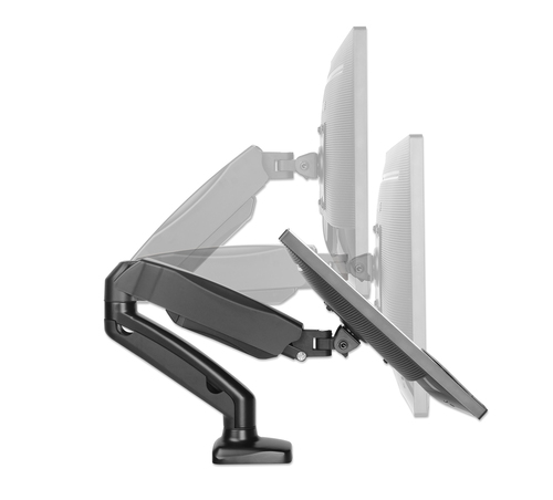 Manhattan Bureaubeugel voor TV’s en monitoren (Volledig Verstelbaar met veer), voor schermen 13"–27", met tafelklem of bladdoorvoer, VESA-compatibiliteit: 75x75 en 100x100 mm (controleer de afmetingen van de vier montagegaten aan de achterzijde), max. 9 kg, zwart