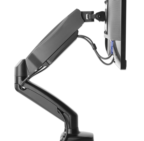 Manhattan Bureaubeugel voor TV’s en monitoren (Volledig Verstelbaar met veer), voor schermen 13"–27", met tafelklem of bladdoorvoer, VESA-compatibiliteit: 75x75 en 100x100 mm (controleer de afmetingen van de vier montagegaten aan de achterzijde), max. 9 kg, zwart