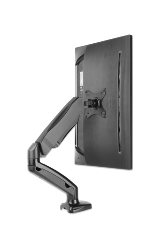 Manhattan Bureaubeugel voor TV’s en monitoren (Volledig Verstelbaar met veer), voor schermen 13"–27", met tafelklem of bladdoorvoer, VESA-compatibiliteit: 75x75 en 100x100 mm (controleer de afmetingen van de vier montagegaten aan de achterzijde), max. 9 kg, zwart