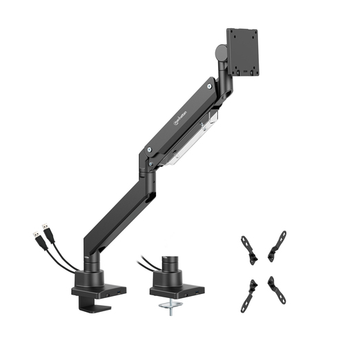 Manhattan Bureaubeugel voor TV’s en monitoren (Volledig Verstelbaar met gasveer), voor schermen 13"–42", met tafelklem of bladdoorvoer, VESA-compatibiliteit: van 75x75 tot 200x200 mm (controleer de afmetingen van de vier montagegaten aan de achterzijde)
