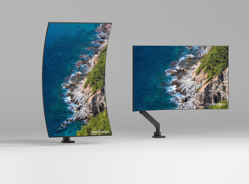 Manhattan Bureaubeugel voor TV’s en monitoren (Volledig Verstelbaar met gasveer), voor schermen 13"–42", met tafelklem of bladdoorvoer, VESA-compatibiliteit: van 75x75 tot 200x200 mm (controleer de afmetingen van de vier montagegaten aan de achterzijde)