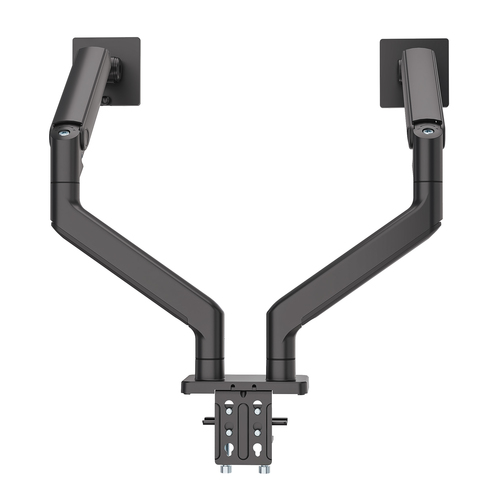 Manhattan Bureaubeugel voor 2 TV’s en monitoren (Volledig Verstelbaar met veer), voor schermen 13"–45", met tafelklem of bladdoorvoer, VESA-compatibiliteit: 75x75 en 100x100 mm (controleer de afmetingen van de vier montagegaten aan de achterzijde)
