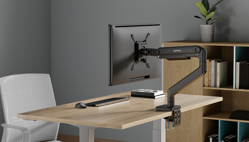 Manhattan Bureaubeugel voor TV’s en monitoren (Volledig Verstelbaar met veer), voor schermen 13"–42", met tafelklem of bladdoorvoer, VESA-compatibiliteit: van 75x75 tot 200x200 mm (controleer de afmetingen van de vier montagegaten aan de achterzijde), max. 20 kg