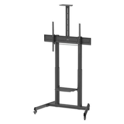 Manhattan Trolley voor TV’s en monitoren (met slinger), voor schermen 37"–120", VESA-compatibiliteit: van 200x200 tot 1000x600 mm (controleer de afmetingen van de vier montagegaten aan de achterzijde), max. 120 kg, hoogte 1180–1630 mm, zwart