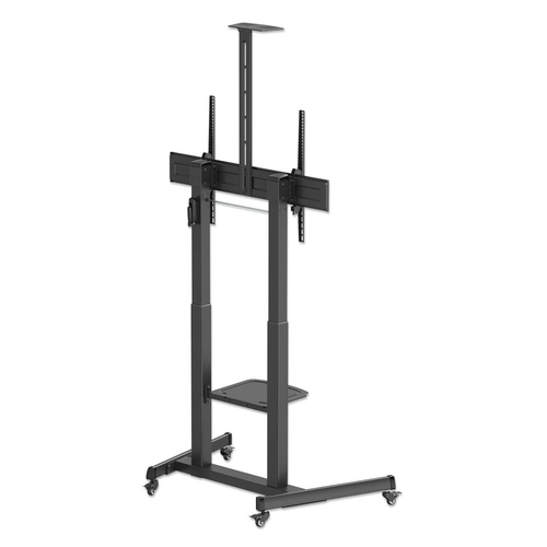 Manhattan Trolley voor TV’s en monitoren (met slinger), voor schermen 37"–120", VESA-compatibiliteit: van 200x200 tot 1000x600 mm (controleer de afmetingen van de vier montagegaten aan de achterzijde), max. 120 kg, hoogte 1180–1630 mm, zwart