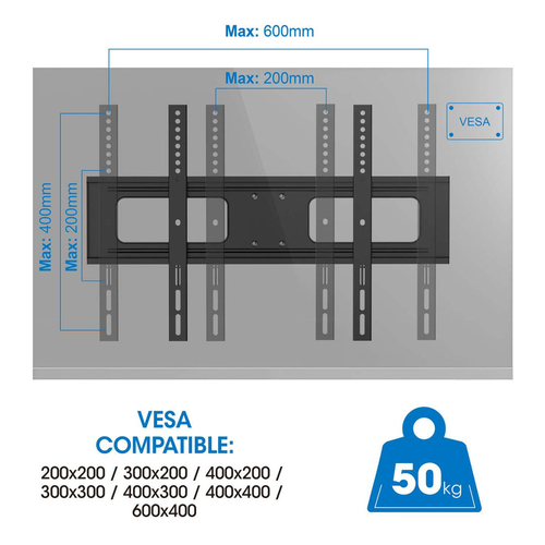 Manhattan Buiten wandbeugel voor TV’s en monitoren (Volledig Verstelbaar), voor schermen 37"–65", VESA-compatibiliteit: van 200×200 tot 600×400 mm (controleer de afmetingen van de vier montagegaten aan de achterzijde), max 50 kg, weerbestendig, zwart