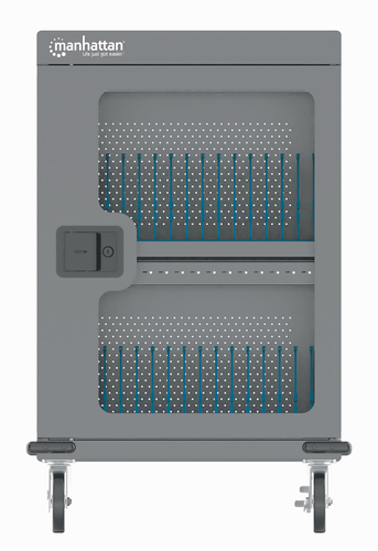 Manhattan USB-C laadtrolley (laadkast) voor 32 apparaten (iPad tot 13", MacBook Air tot 15", Chromebook tot 15,6"), ook voor tablets en smartphones, vakken 404×27,6×283 mm, laadkabels niet inbegrepen (USB-C-kabel 354868 aanbevolen), afsluitbaar