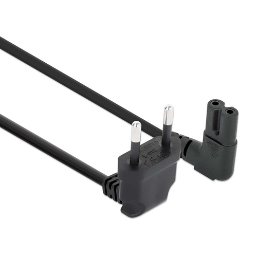 Manhattan Voedingskabel met haakse stekker, Europese 2-polige stekker (CEE 7/16 Europlug) naar C7-connector (figuur-8), 3 m, 2,5 A, zwart, netkabel, levenslange garantie