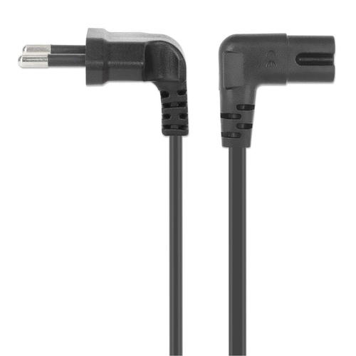 Manhattan Voedingskabel met haakse stekker, Europese 2-polige stekker (CEE 7/16 Europlug) naar C7-connector (figuur-8), 3 m, 2,5 A, zwart, netkabel, levenslange garantie