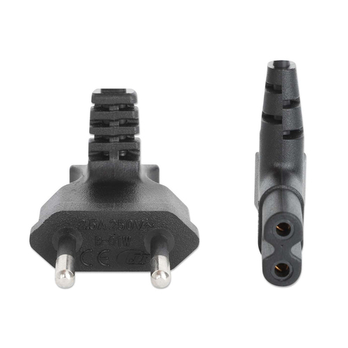 Manhattan Voedingskabel met haakse stekker, Europese 2-polige stekker (CEE 7/16 Europlug) naar C7-connector (figuur-8), 3 m, 2,5 A, zwart, netkabel, levenslange garantie