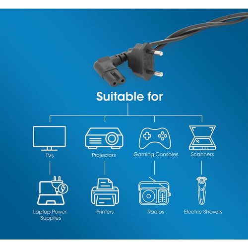 Manhattan Voedingskabel met haakse stekker, Europese 2-polige stekker (CEE 7/16 Europlug) naar C7-connector (figuur-8), 3 m, 2,5 A, zwart, netkabel, levenslange garantie