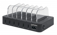 Manhattan Laadstation met 6 USB-A-poorten, uitgangen 6 × 2,4 A, Smart IC, LED-indicatoren, zwart, 3 jaar garantie