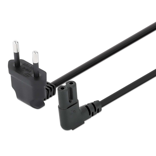 Manhattan Voedingskabel met haakse stekker, Europese 2-polige stekker (CEE 7/16 Europlug) naar C7-connector (figuur-8), 2 m, 2,5 A, zwart, netkabel, levenslange garantie