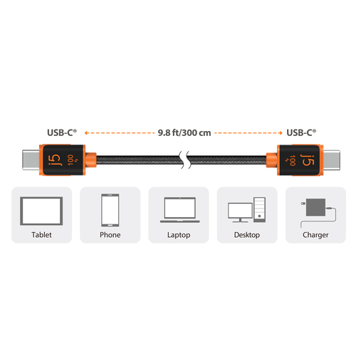 j5create USB-C® 100W Synchronisatie- & Oplaadkabel (JUCX25L30)