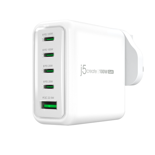 j5create 100W GaN USB-C® 5-Poorts Oplader