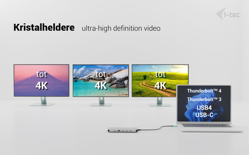 i-tec Metal USB-C Nano 3x Display Dock, 2x HDMI 1x USB-C video with Power Delivery 140W + Universal Charger 140 W