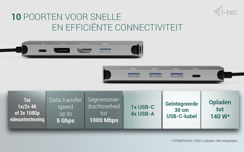 i-tec USB-C Metal Nano 3x Display (DP, HDMI and VGA) Docking Station + Power Delivery 100 W