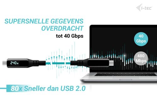 i-tec Thunderbolt 4/USB4 Class Pro Cable 240W with LCD (40 Gbps, 150 cm)