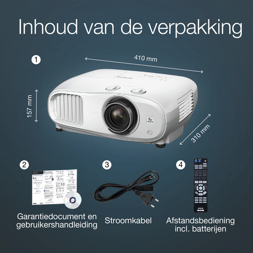 Epson EH-TW7100 4K PRO-UHD-projector, 3000 lumen, scherm van maximaal 500 inch