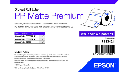Epson 7113421 printeretiket Wit Zelfklevend printerlabel
