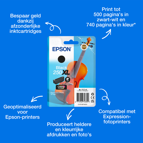 Epson Singlepack, zwarte 250XL Viool Claria Photo HD-inkt