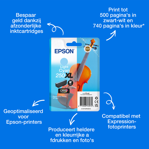 Epson Singlepack, lichtcyaan 250XL Viool Claria Photo HD-inkt