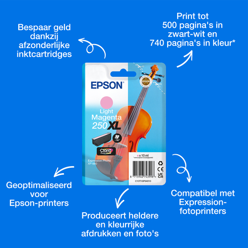 Epson Singlepack, lichtmagenta 250XL Viool Claria Photo HD-inkt