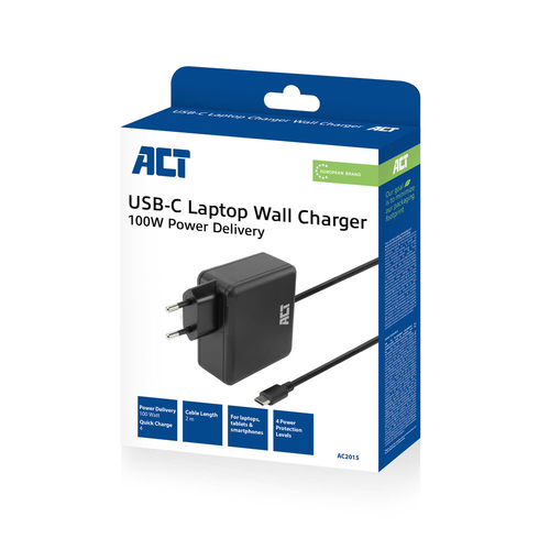 ACT USB-C laptoplader 100W met Power Delivery-profielen, 2 meter