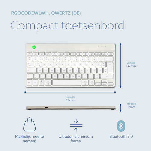 R-Go Tools Ergonomisch toetsenbord R-Go Compact Break, compact toetsenbord met pauzesoftware, QWERTZ (DE), Bluetooth, wit