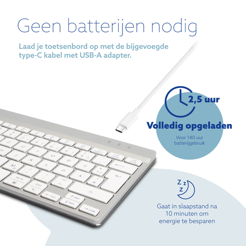 R-Go Tools Ergonomisch toetsenbord R-Go Compact Break, compact toetsenbord met pauzesoftware, QWERTZ (DE), Bluetooth, wit