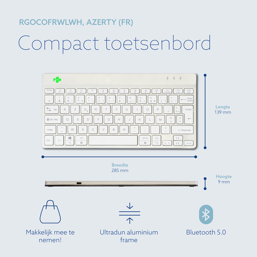 R-Go Tools Ergonomisch toetsenbord R-Go Compact Break, compact toetsenbord met pauzesoftware, AZERTY (FR), Bluetooth, wit