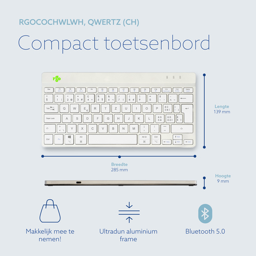 R-Go Tools Ergonomisch toetsenbord R-Go Compact Break, compact toetsenbord met pauzesoftware, QWERTZ (CH), Bluetooth, wit