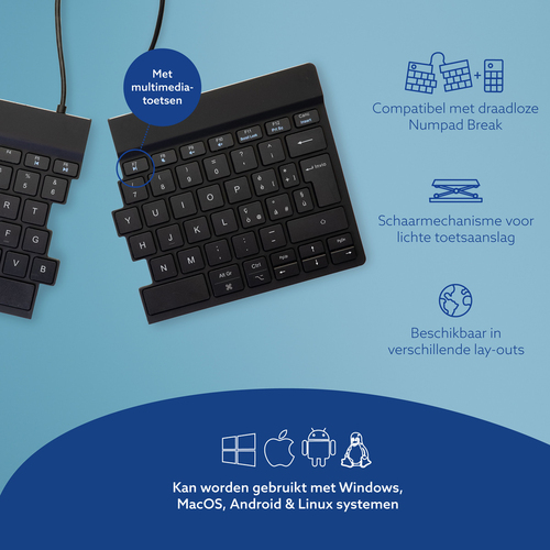 R-Go Tools Ergonomisch toetsenbord R-Go Split Break met pauzesoftware, gesplitst toetsenbord, QWERTY (IT), Bluetooth, zwart