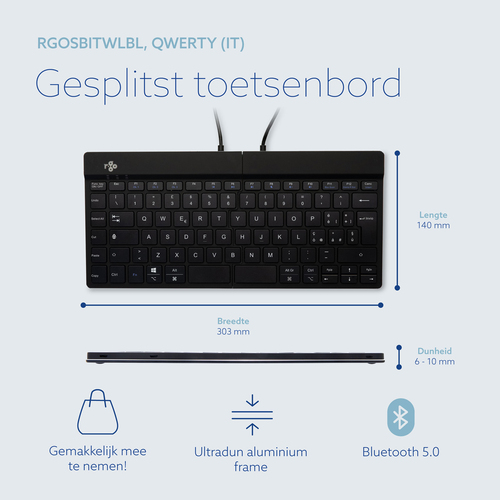 R-Go Tools Ergonomisch toetsenbord R-Go Split Break met pauzesoftware, gesplitst toetsenbord, QWERTY (IT), Bluetooth, zwart
