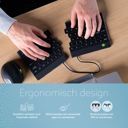 R-Go Tools Ergonomisch toetsenbord R-Go Split Break met pauzesoftware, gesplitst toetsenbord, QWERTY (IT), Bluetooth, zwart