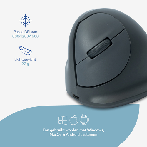 R-Go Tools Verticale muis R-Go HE Basic, ergonomische muis, medium (handlengte 165-185mm), linkshandig, Bluetooth